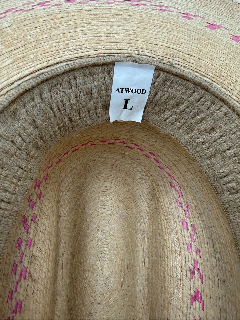 Nice Atwood Straw Cowboy Hat with Pink Trim Size Large